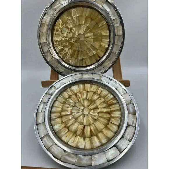 Julia Knight Mother Of Pearl Plates/Silver/2005/7.5”/India/Set Of 4/Snack/Salad - Picture 2 of 11